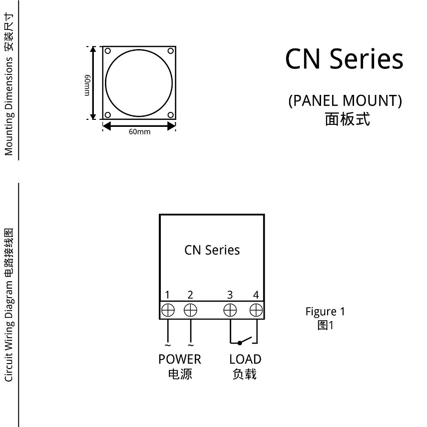 CN Series (Panel Mount) dimensions and wiring diagram